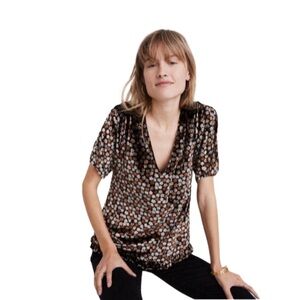 Madewell Velvet Tulip-Sleeve Ruffle Top in Petite Blooms Size Small